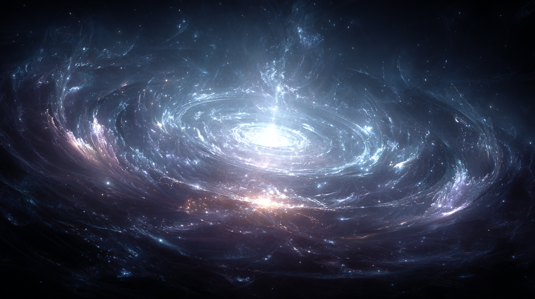 Galaxie spirale au centre lumineux, symbole du calme d'où naissent les idées et la loi de l'attraction